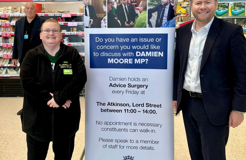 Damien Moore at pop up advice surgery