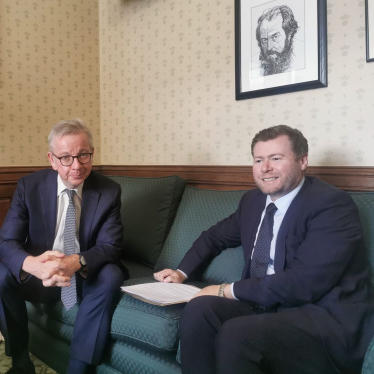 Damien Moore MP talks with Michael Gove MP about Southport Pier